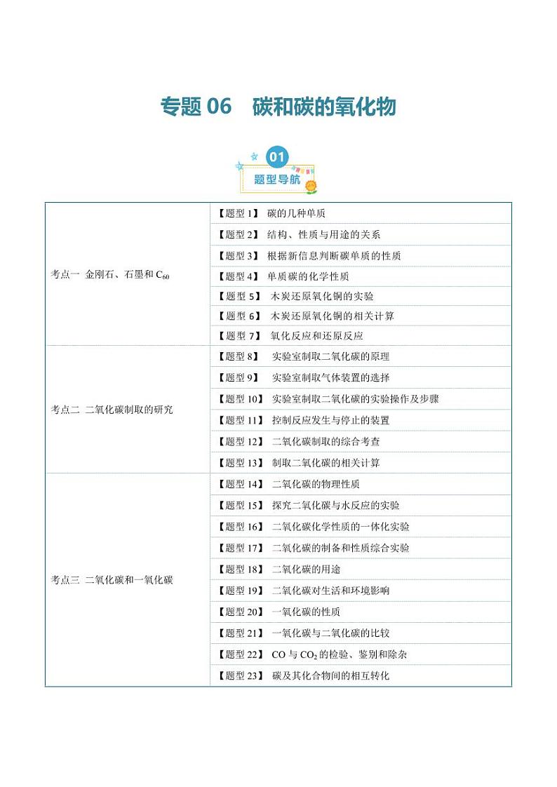 第六单元 碳和碳的氧化物 （23大题型）（学生版） 2023-2024学年九年级化学中考考点大串讲（人教版）第1页