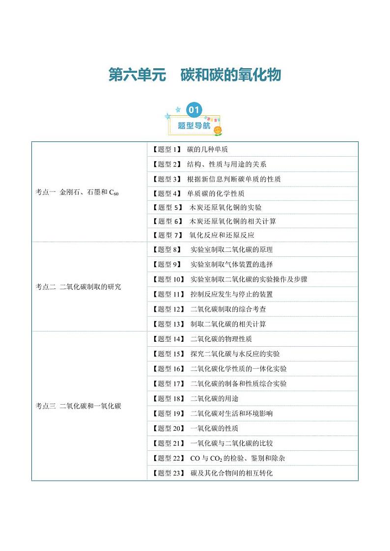 第六单元 碳和碳的氧化物 （23大题型）（教师版） 2023-2024学年九年级化学中考考点大串讲（人教版）第1页