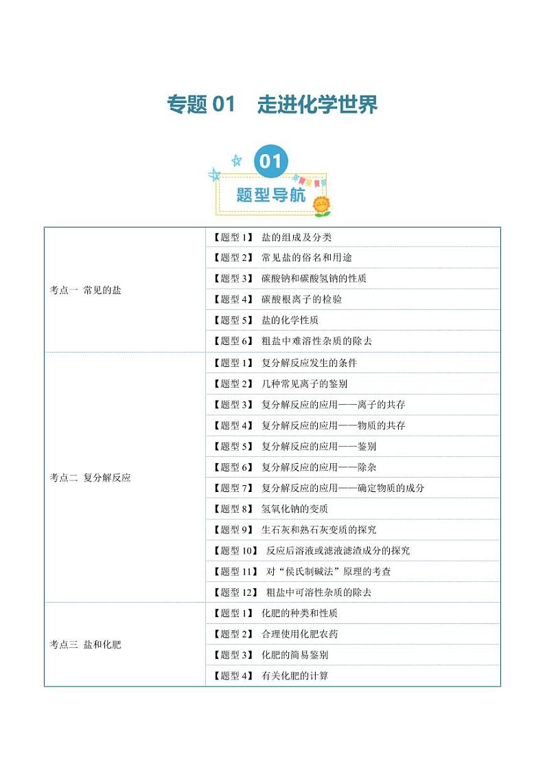 第十一单元 盐 化肥（22大题型）（教师版） 2023-2024学年九年级化学中考考点大串讲（人教版）第1页