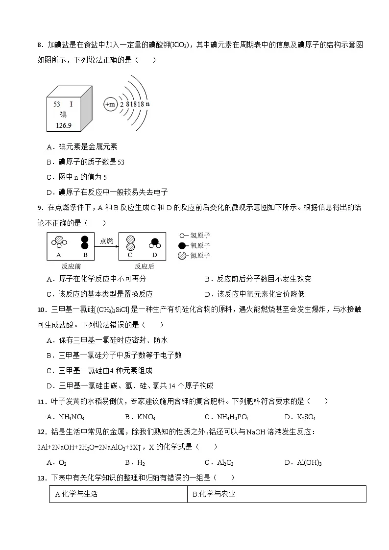 黑龙江省佳木斯市2025年中考化学一模试题附参考答案第2页
