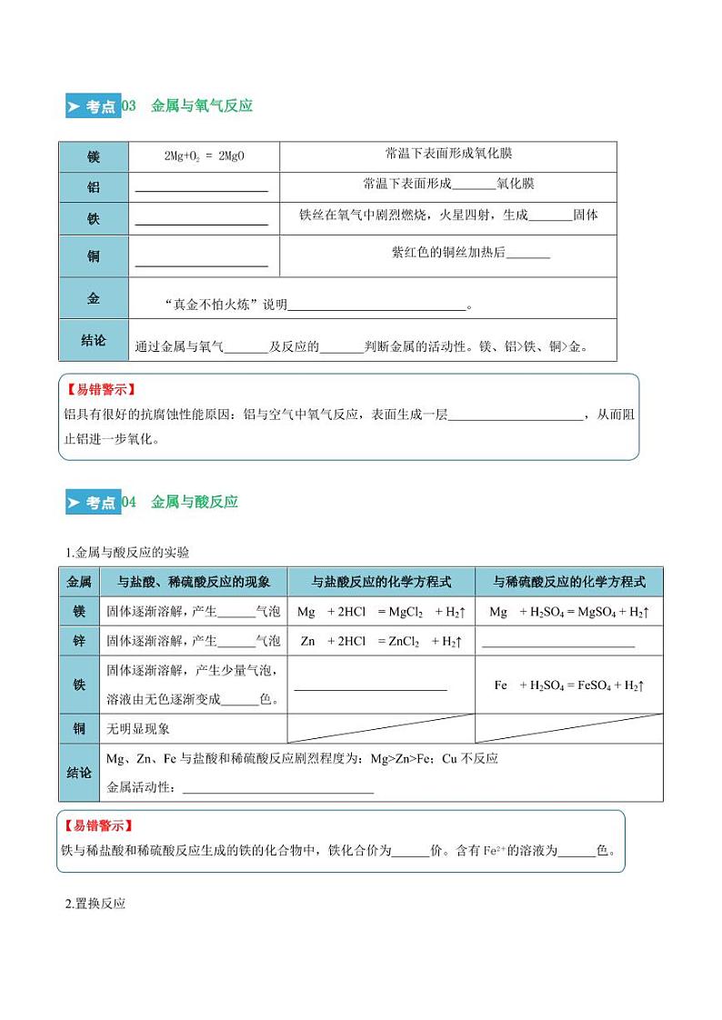 第八单元 金属和金属材料（考点清单）（讲+练）（学生版） 2023-2024学年九年级化学中考考点大串讲（人教版）第3页