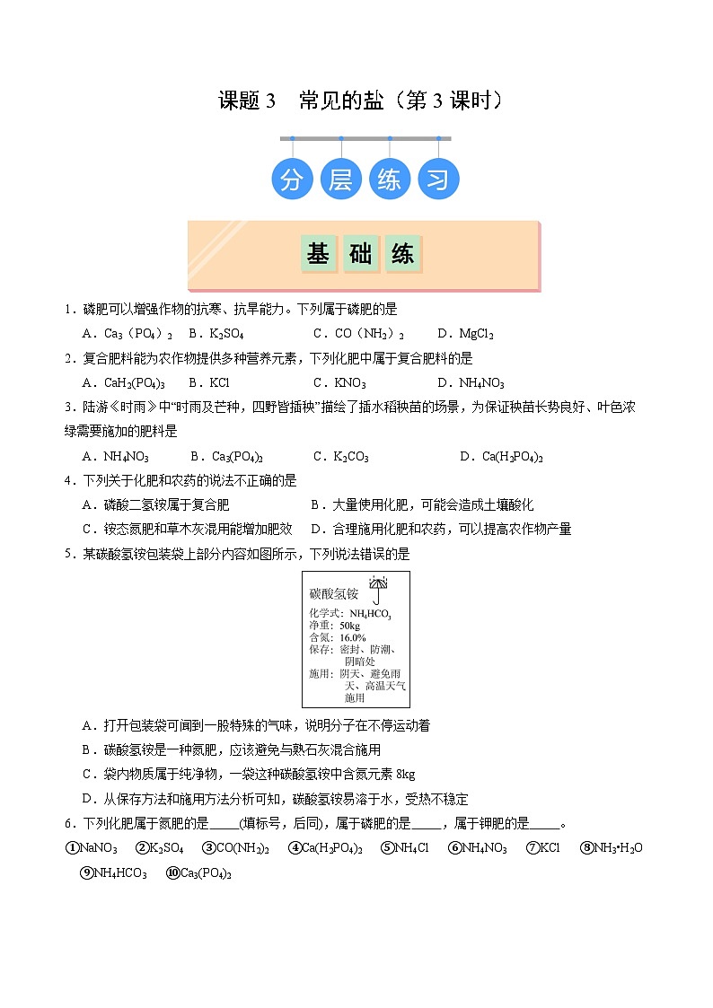 10.3 常见的盐（第3课时）（分层练习）（原卷版）第1页
