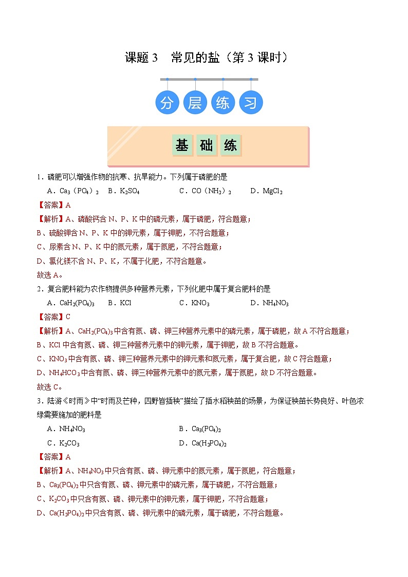 10.3 常见的盐（第3课时）（分层练习）（解析版）第1页
