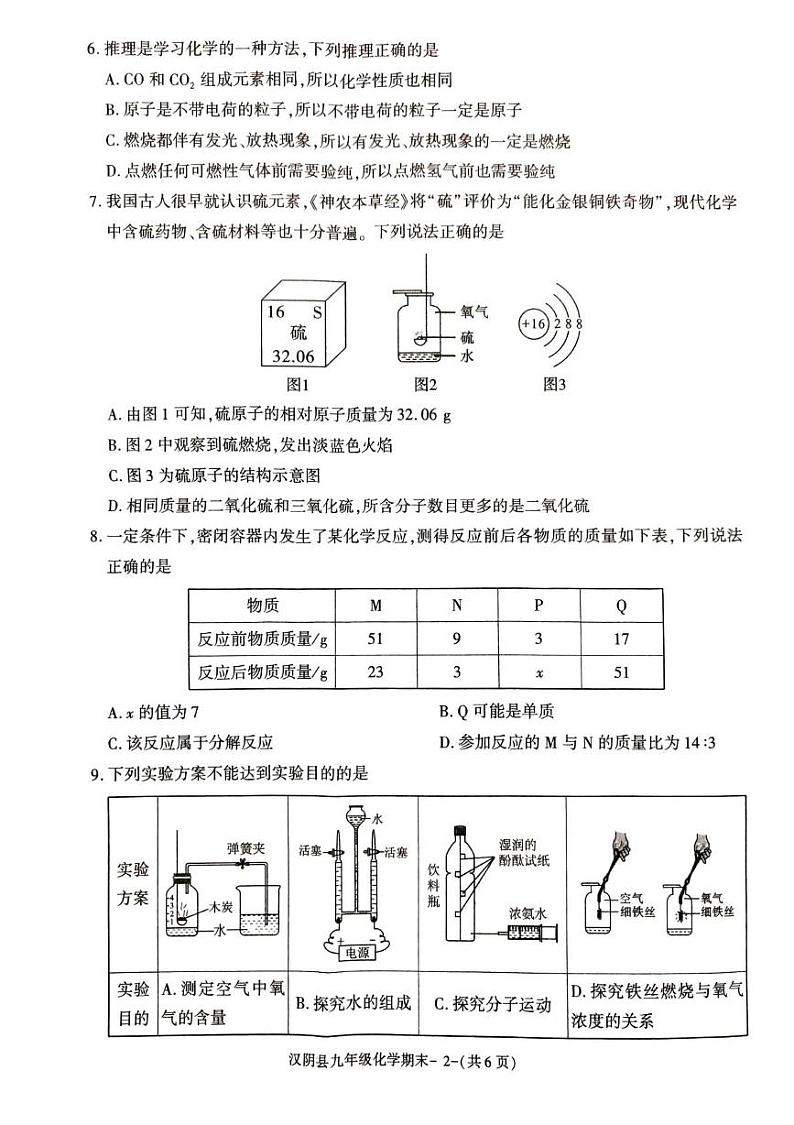 陕西省安康市汉阴县2024-2025学年九年级上学期1月期末考试化学试题第2页