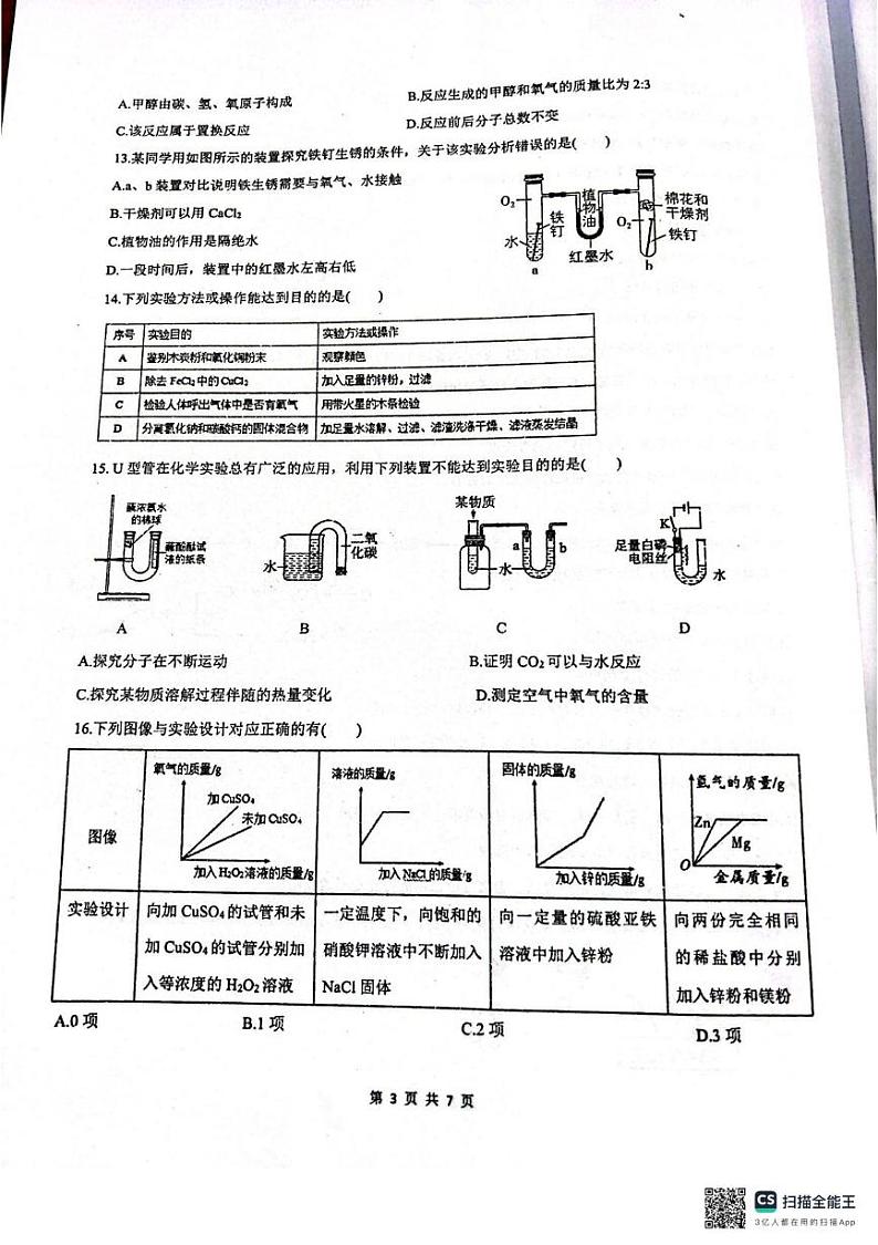 重庆市实验外国语学校2024-2025学年九年级上学期1月期末化学试题第3页