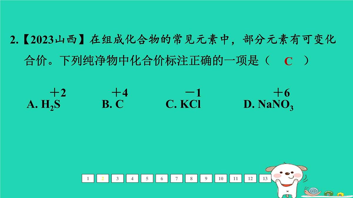 福建省2024中考化学1基础梳理篇模块二物质的组成与结构第14课时化学式和化合价课后练本课件第3页