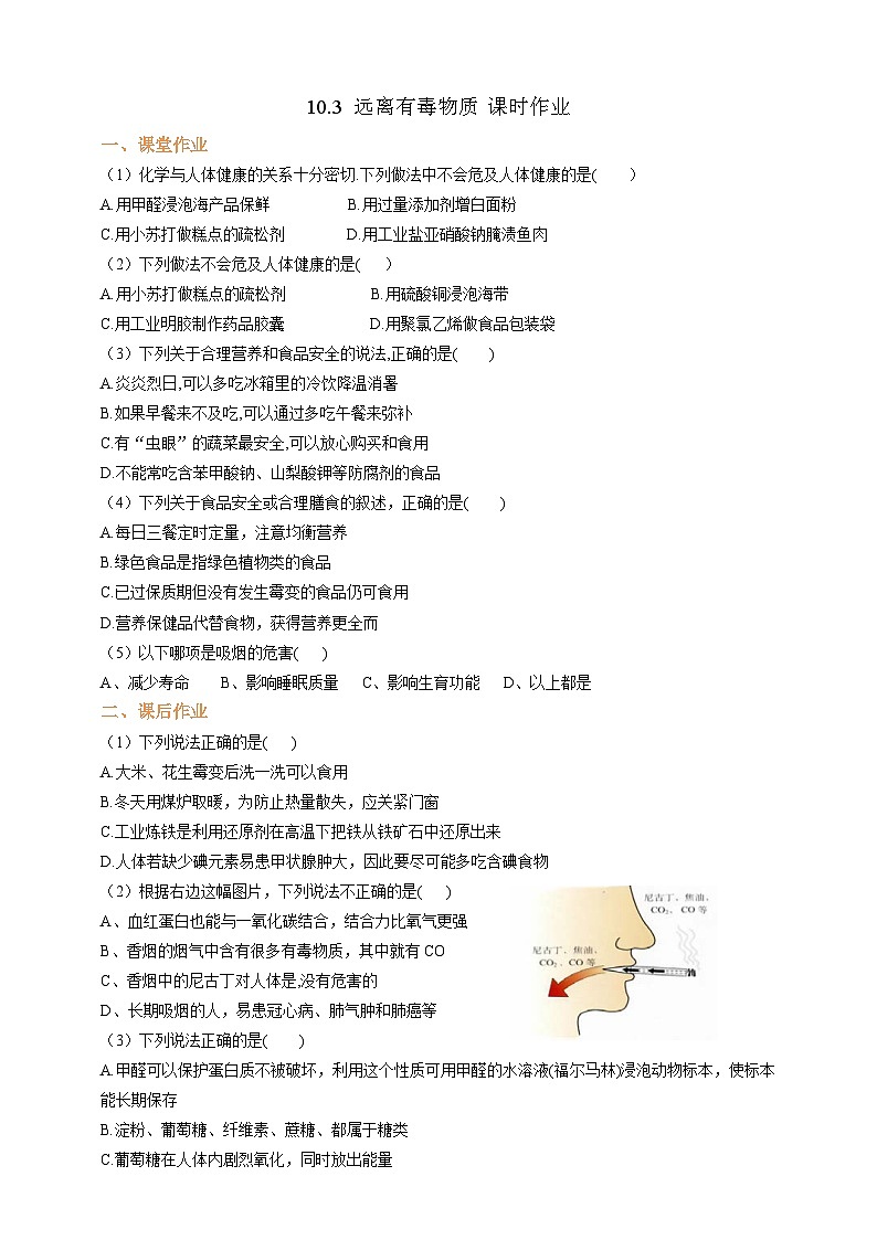 10.3 远离有毒物质 课时作业（原卷版）第1页