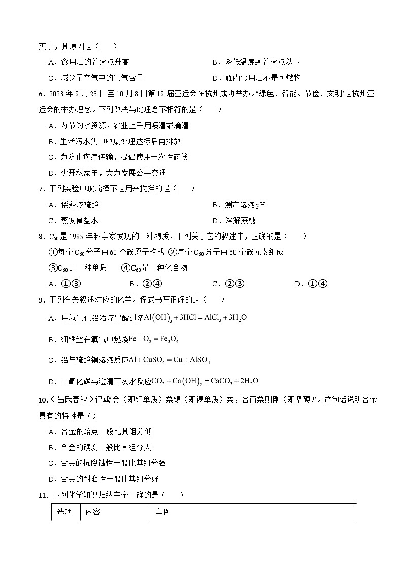 湖南省娄底市涟源市2025年中考一模化学试题附答案第2页