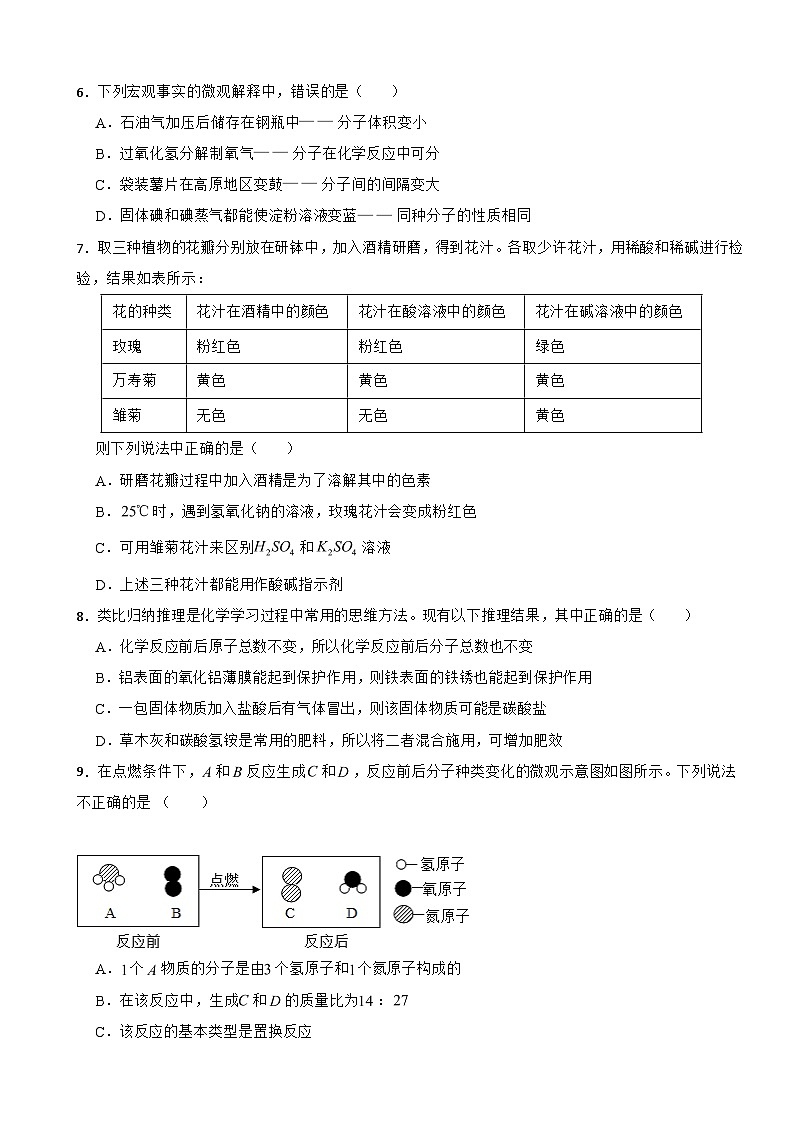 吉林省长春市2025年初中学业水平测试化学模拟检测试卷附答案第2页