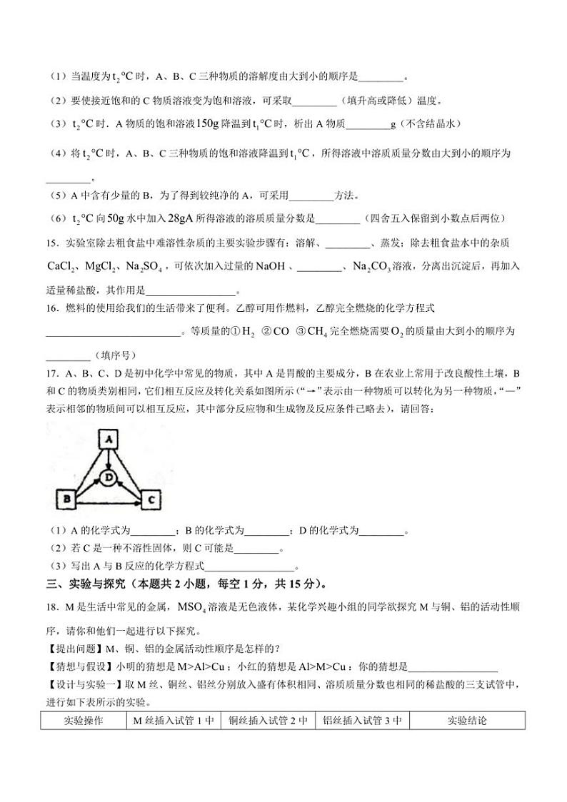 2024～2025学年黑龙江省绥化市绥棱县九年级上1月期末化学试卷(含答案)第3页