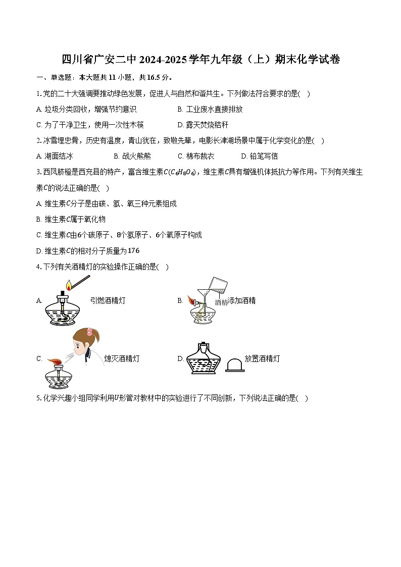 四川省广安二中2024-2025学年九年级（上）期末化学试卷第1页