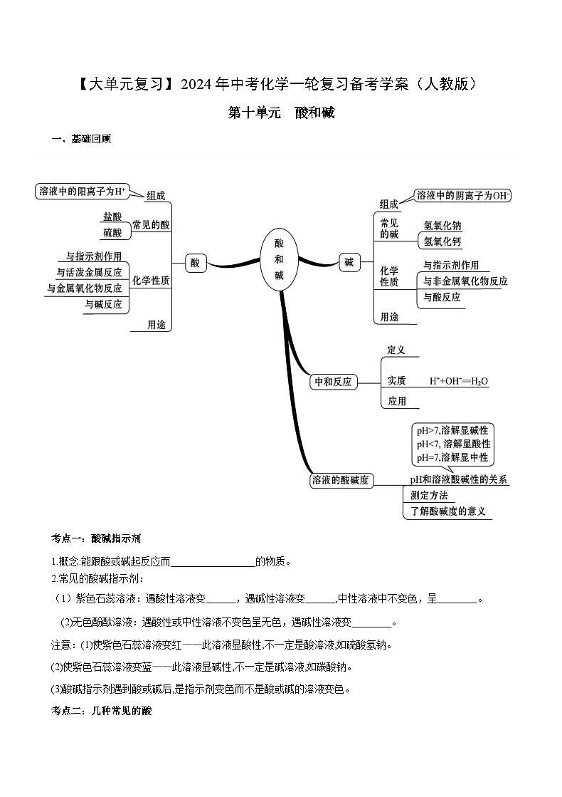 中考化学一轮复习单元复习学案 第十单元+酸和碱第1页