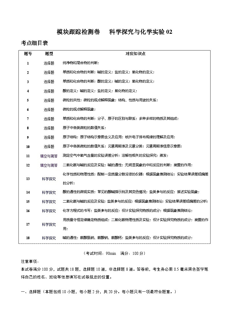 （人教版）中考化学一轮复习模块跟踪检测卷五 科学探究与化学实验02（解析版）第1页