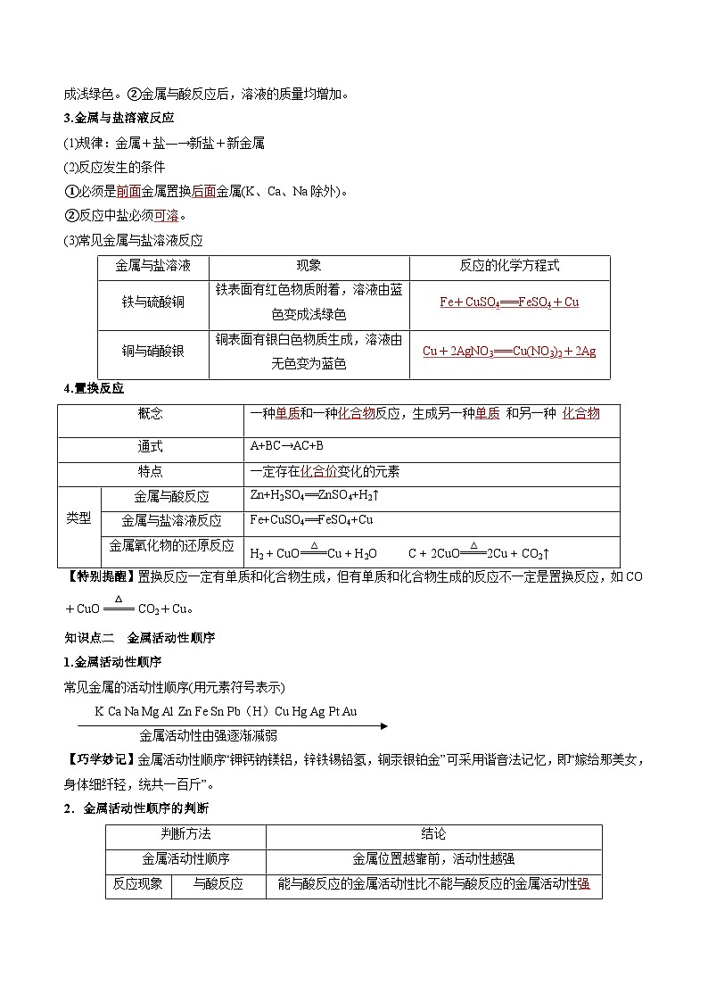 （人教版）中考化学一轮复习知识梳理与考法点拨练习第八单元 金属和金属材料 第2讲（教师版）第2页