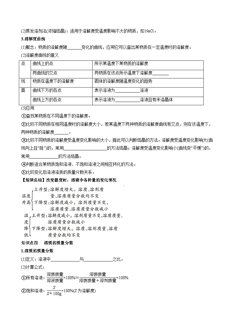 （人教版）中考化学一轮复习知识梳理与考法点拨练习第九单元 溶液（学生版）第3页