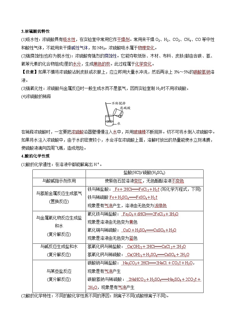 （人教版）中考化学一轮复习知识梳理与考法点拨练习第十单元 酸和碱 第1讲（教师版）第2页