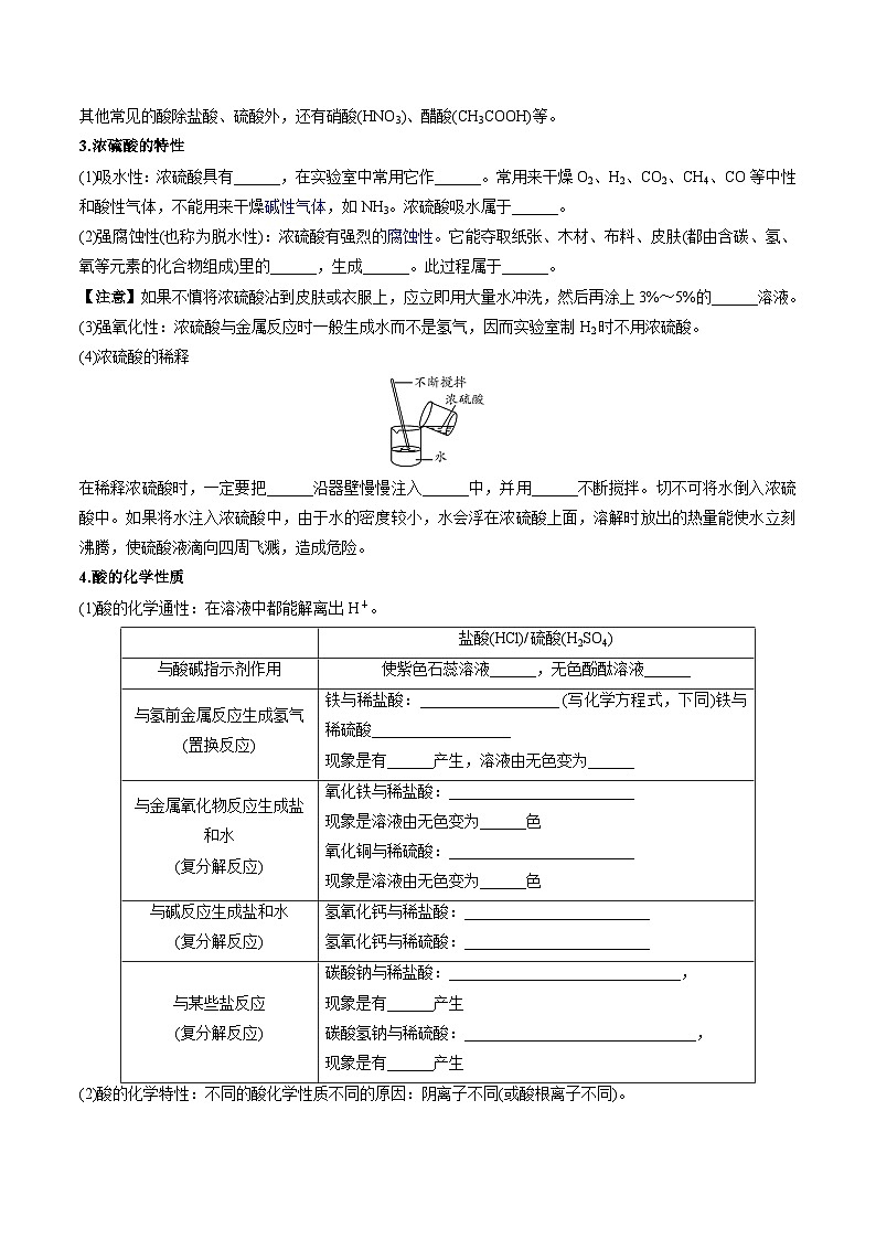 （人教版）中考化学一轮复习知识梳理与考法点拨练习第十单元 酸和碱 第1讲（学生版）第2页