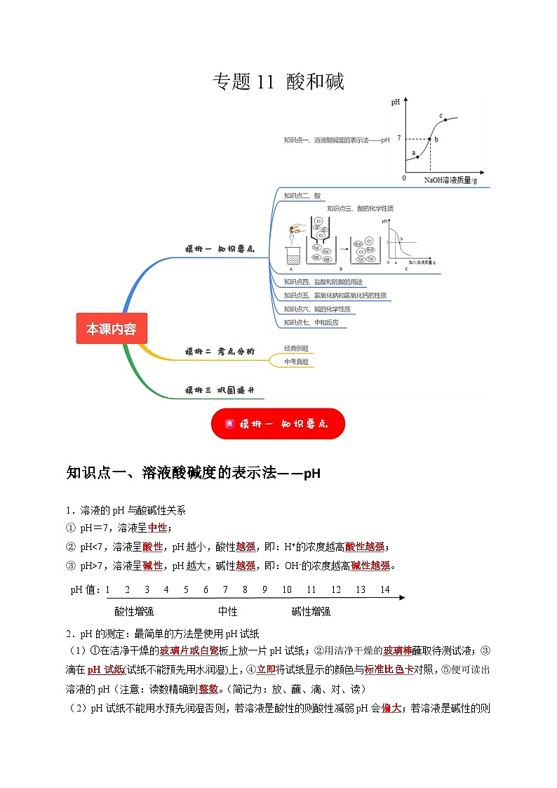 中考化学一轮复习考点过关练习专题11 酸和碱（解析版）第1页