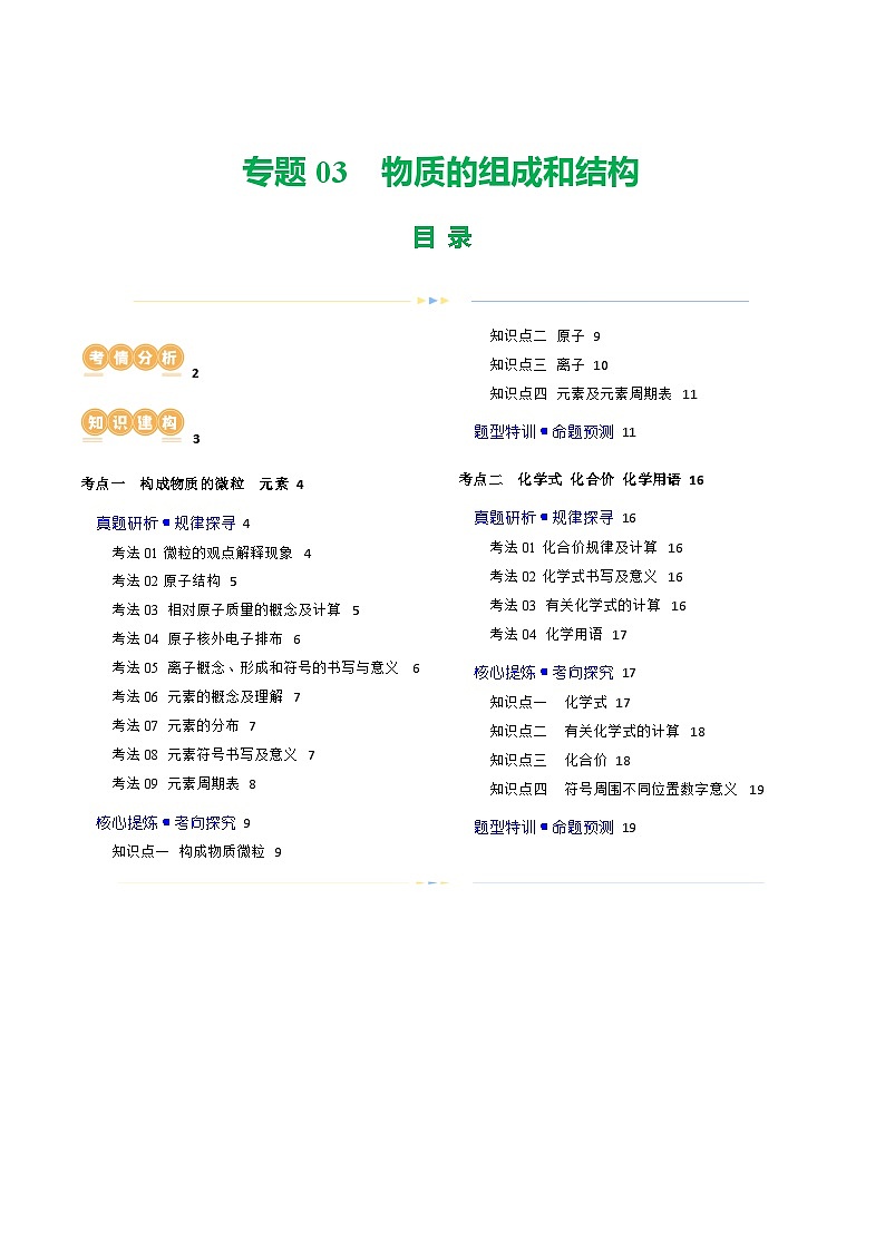 中考化学二轮复习讲练测专题03 物质的组成和结构（讲练）（原卷版）第1页