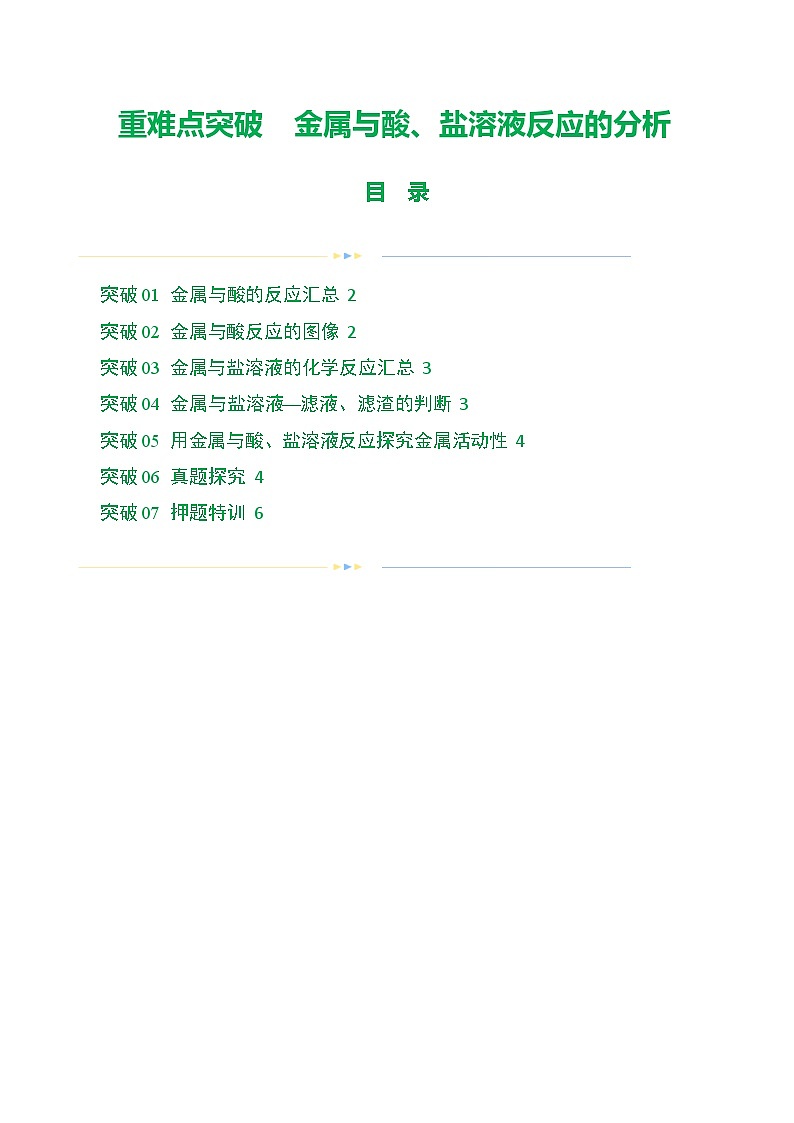 中考化学二轮复习讲练测重难点突破 金属与酸、盐溶液反应的分析（讲练）（原卷版）第1页