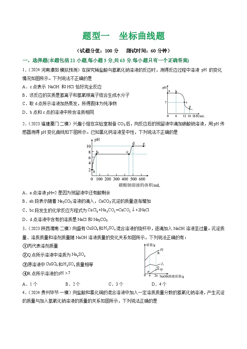 中考化学二轮复习讲练测题型一 坐标曲线题（测试）（原卷版）第1页