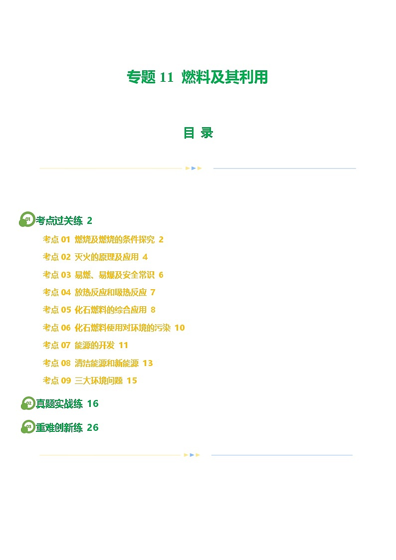 中考化学一轮复习专题11 燃料及其利用（练习）（解析版）第1页