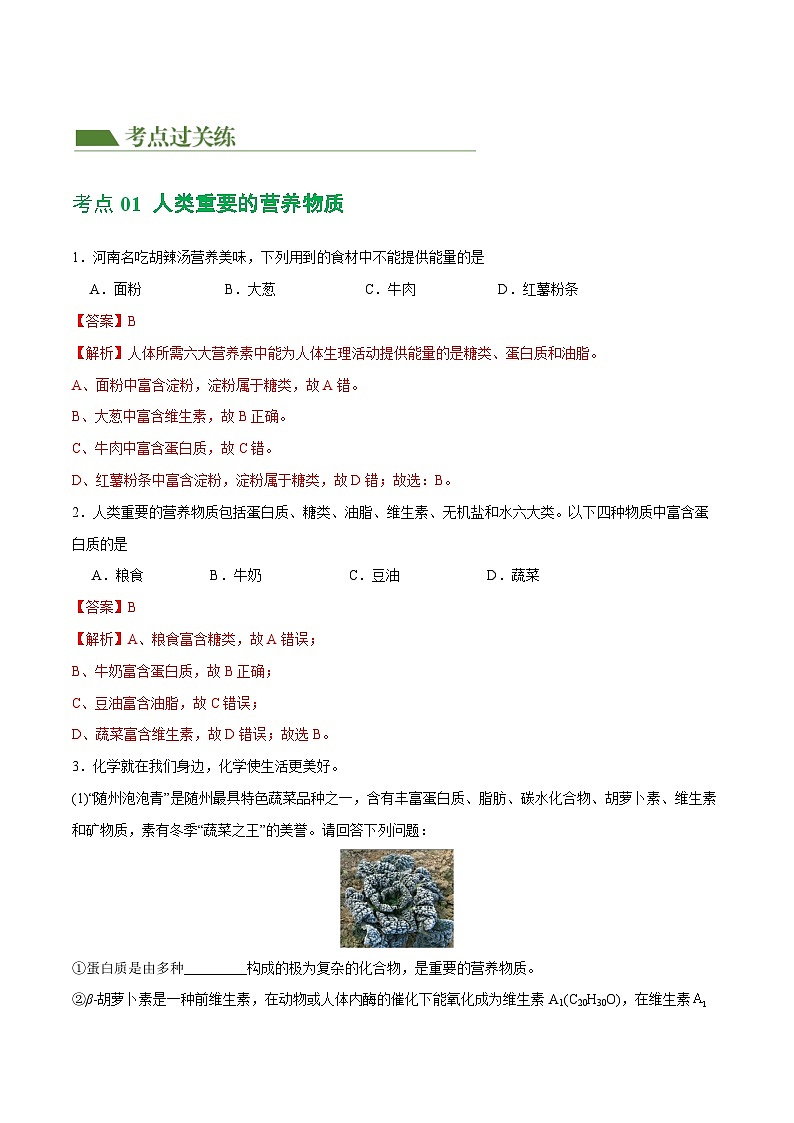 中考化学一轮复习专题12 化学与生活（练习）（解析版）第2页
