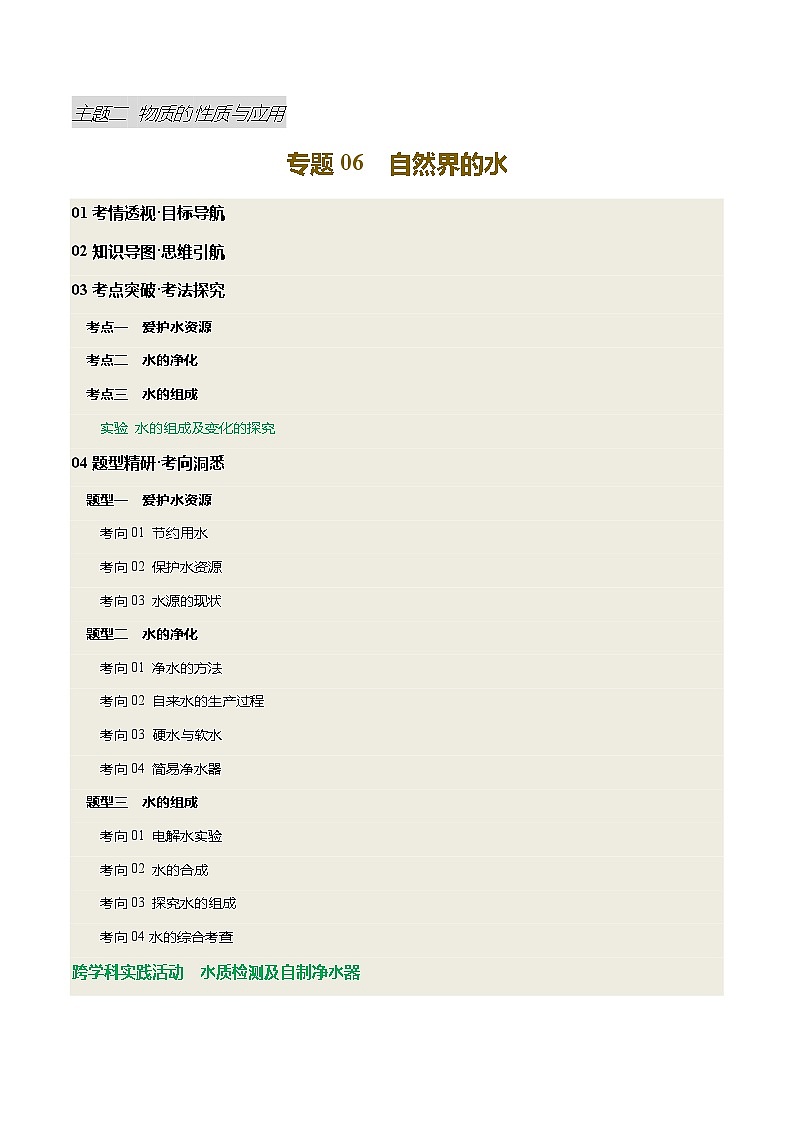 2025年中考化学一轮复习 专题06 自然界的水（讲义）（解析版）第1页