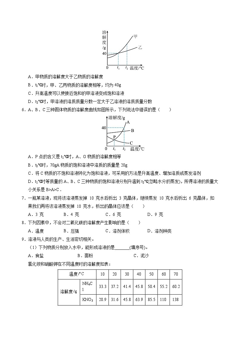 2025年中考化学一轮复习 专题07 溶液（练习）（原卷版）第2页