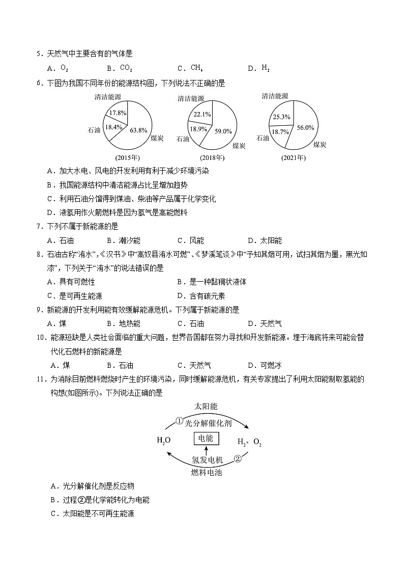 2025年中考化学一轮复习 专题13 燃料及其利用（练习）（原卷版）第2页