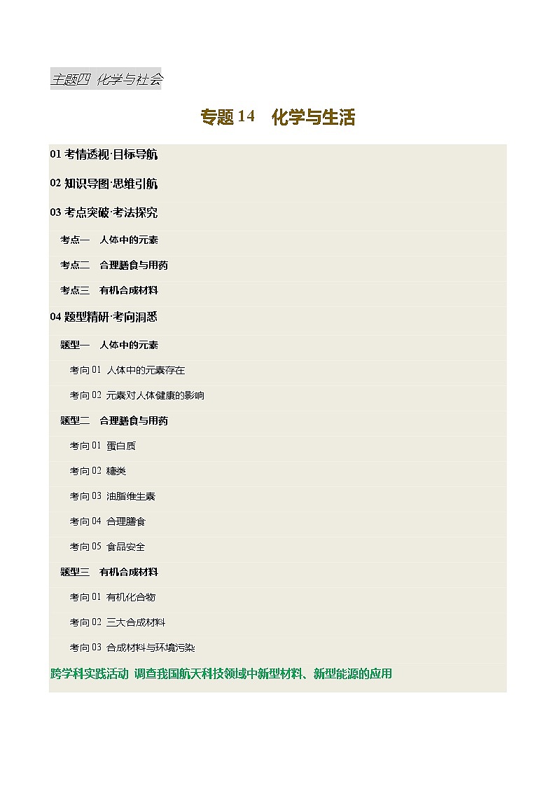 2025年中考化学一轮复习 专题14 化学与生活（讲义）（解析版）第1页