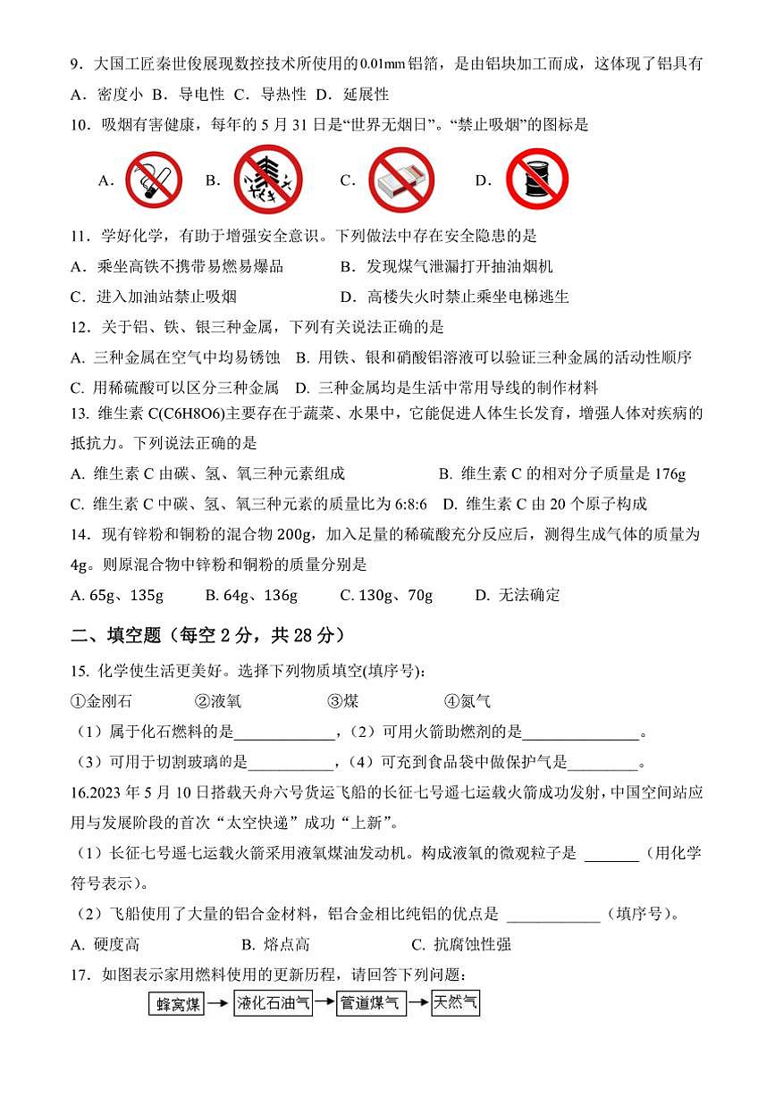 2024～2025学年海南省国兴中学九年级上期末考试化学试卷(含答案)第2页