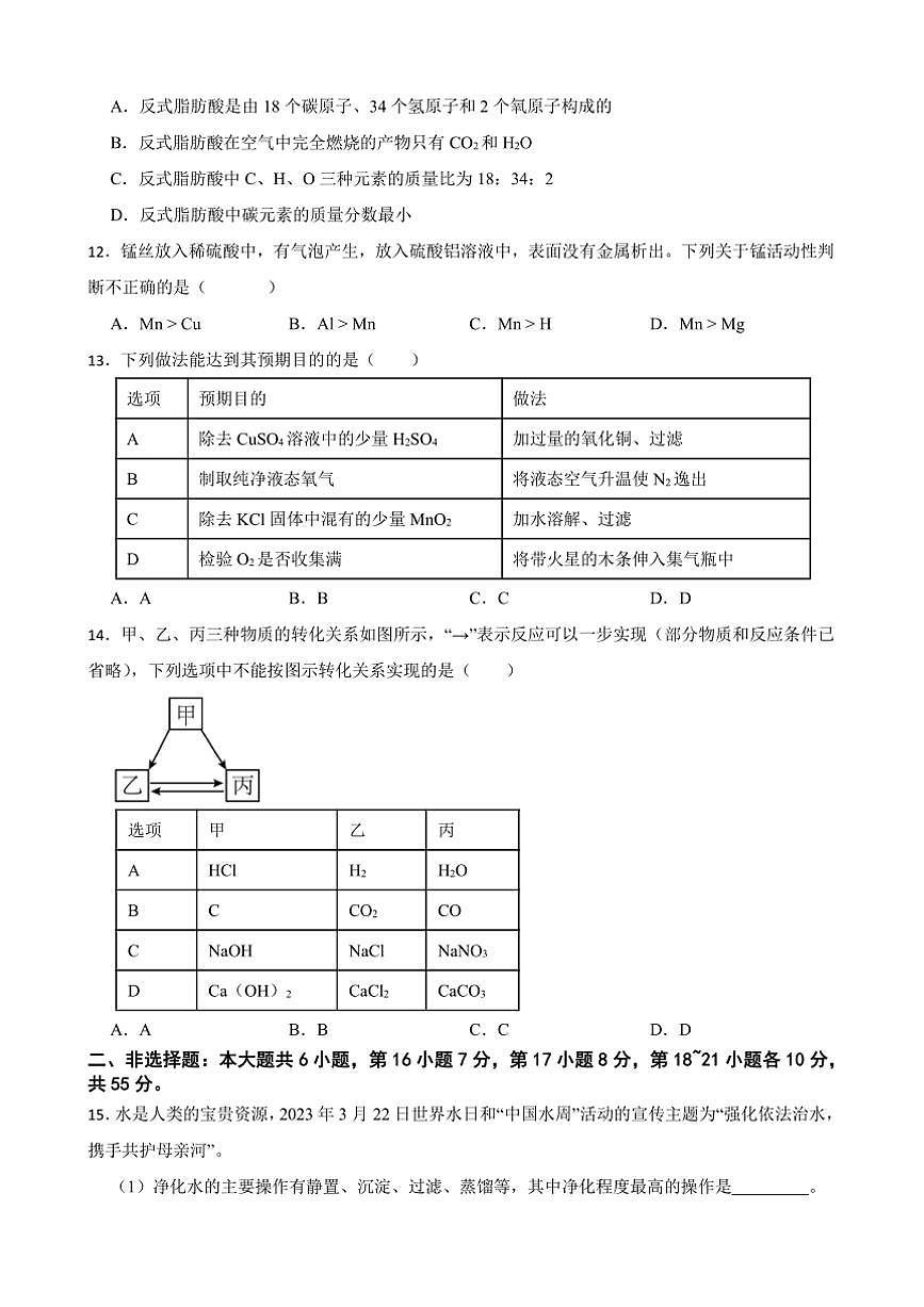 2024～2025学年广东省惠州市惠城区河南岸中学九年级下开学检测化学模拟试卷(含答案)第3页