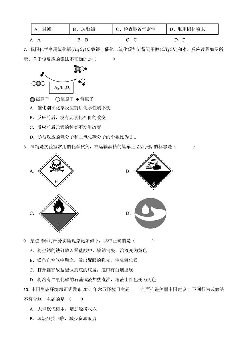 2024～2025学年广西南宁市新民中学九年级下化学开学考试试卷(含答案)第2页