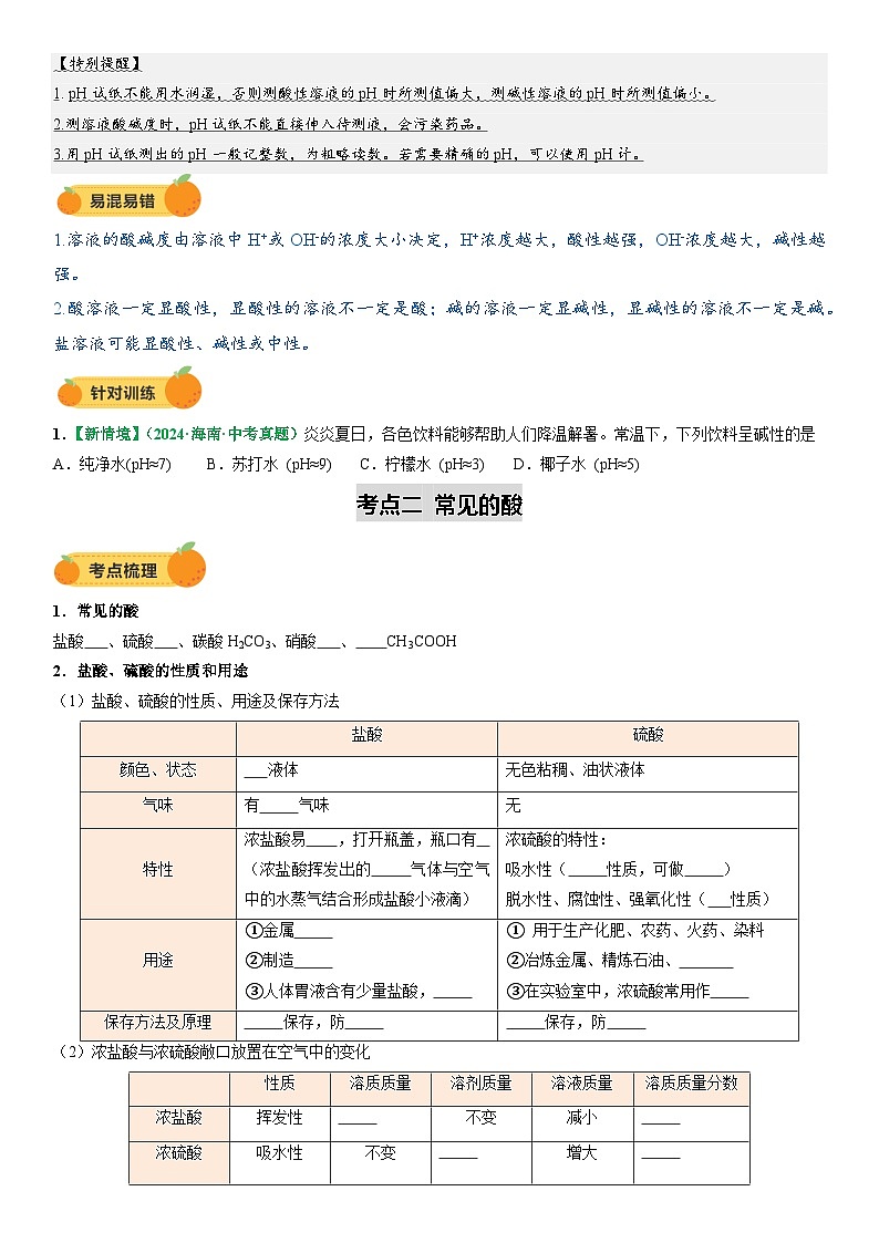 2025年中考化学一轮复习  专题09 常见的酸和碱（讲义）第3页
