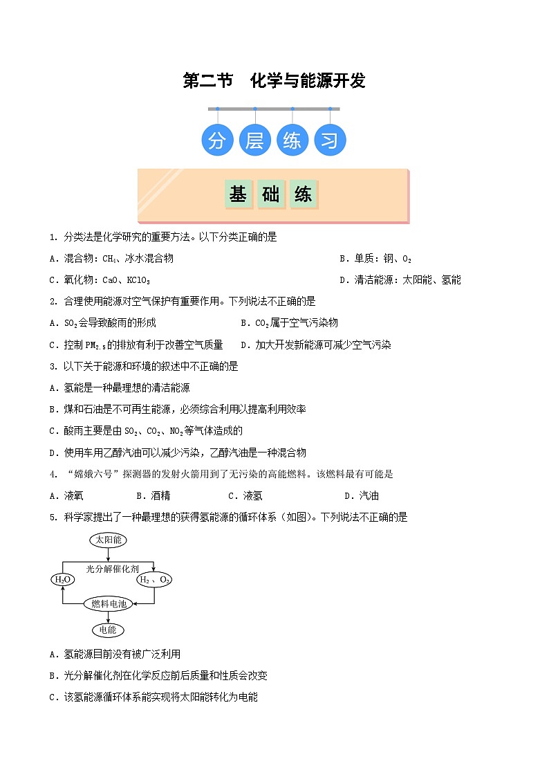第二节 化学与能源开发（分层练习）（原卷版）第1页