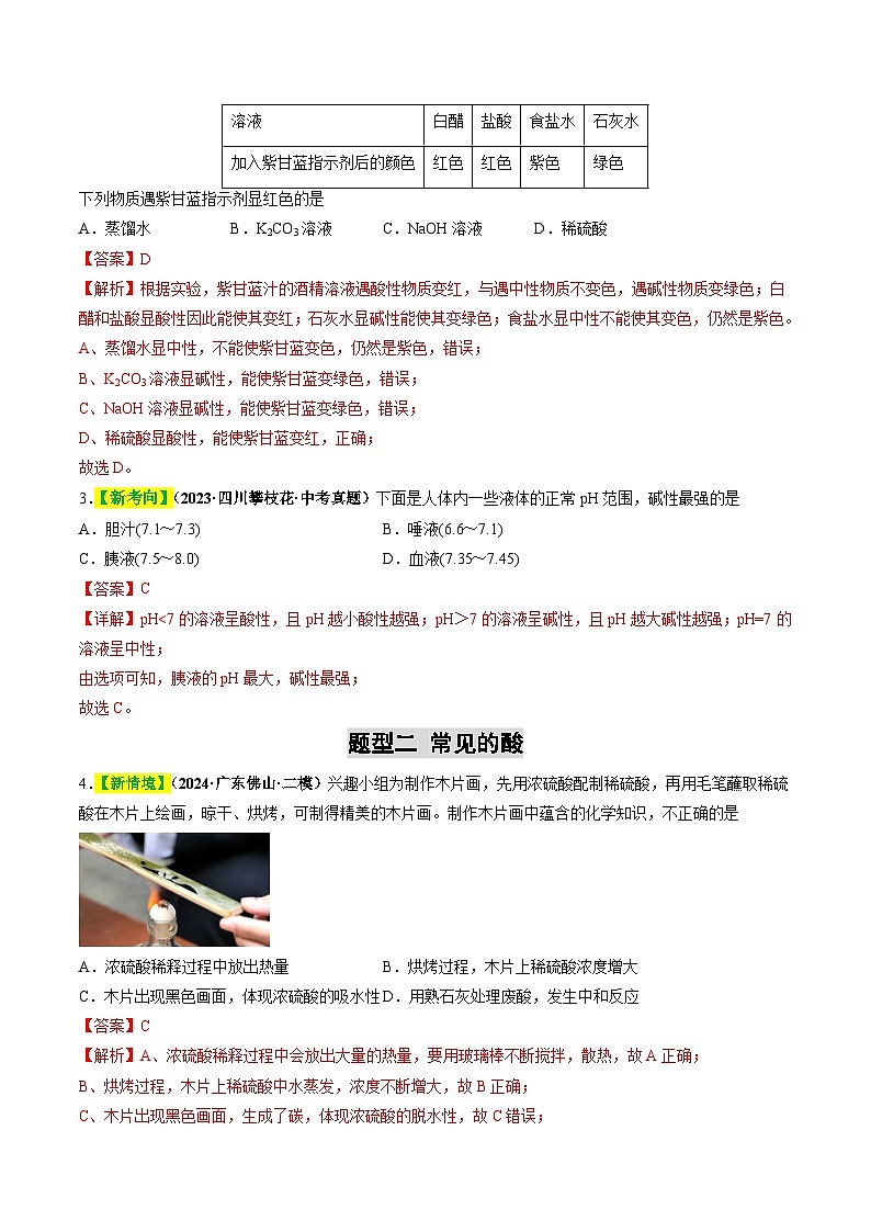 专题09 常见的酸和碱（练习）（解析版）第2页