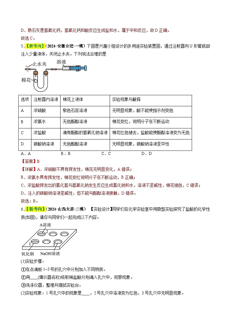 专题09 常见的酸和碱（练习）（解析版）第3页