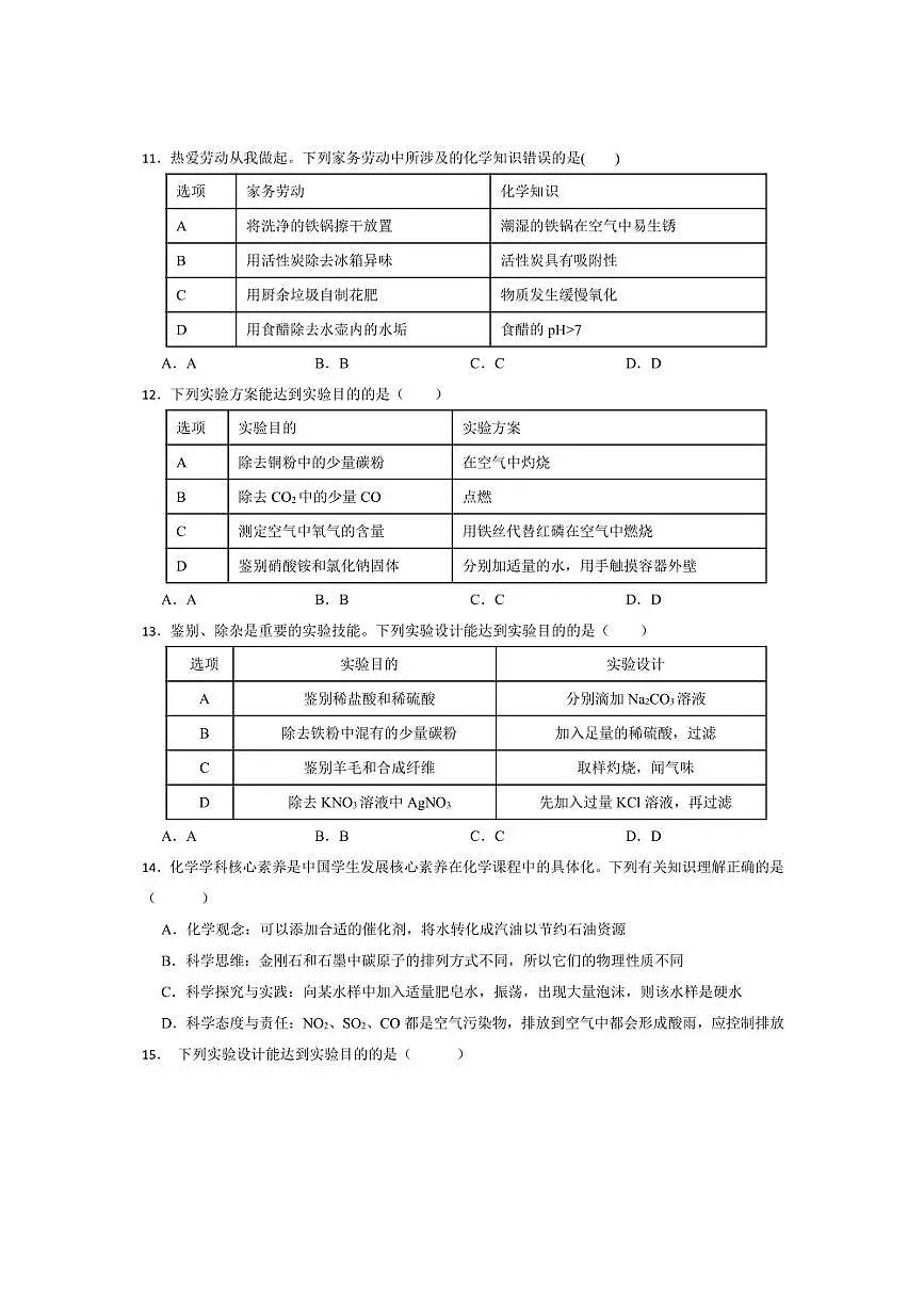 2024～2025学年广东省惠州市第二中学九年级下开学考试化学试卷(含答案)第3页