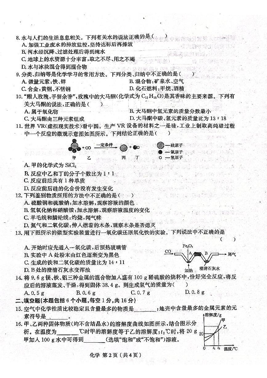 2025年河南省周口市郸城县名校联考九年级一模化学试卷第2页