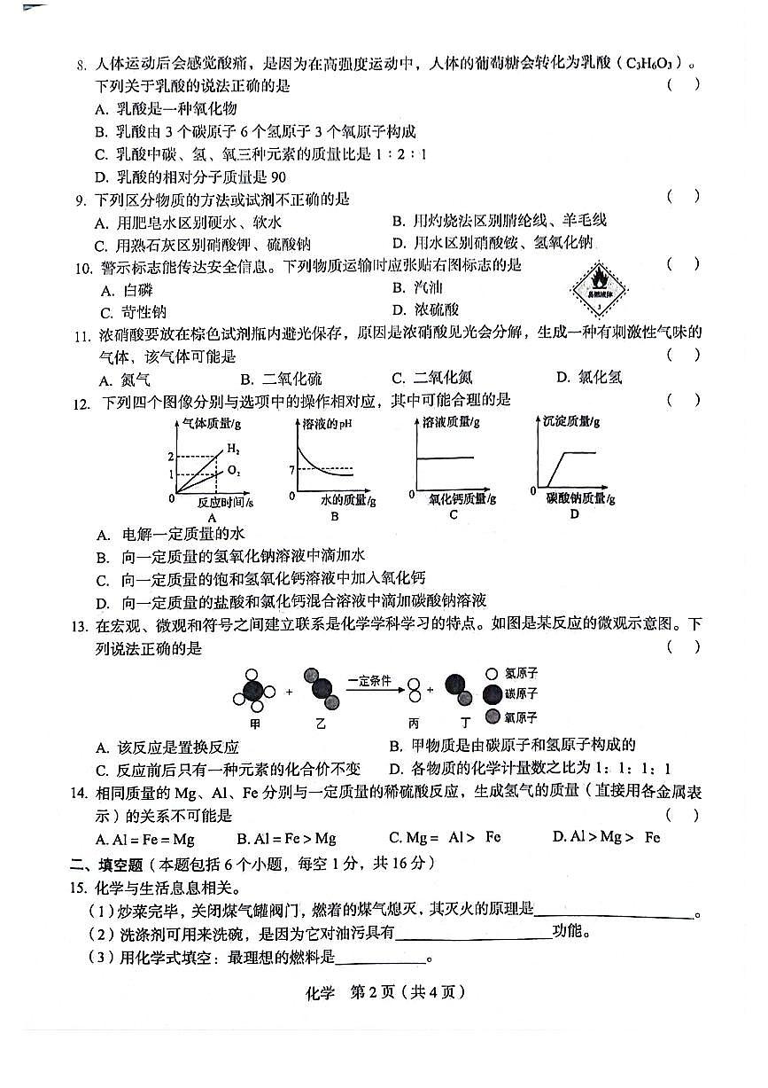 2025年河南省安阳市安阳县中考一模化学试卷第2页