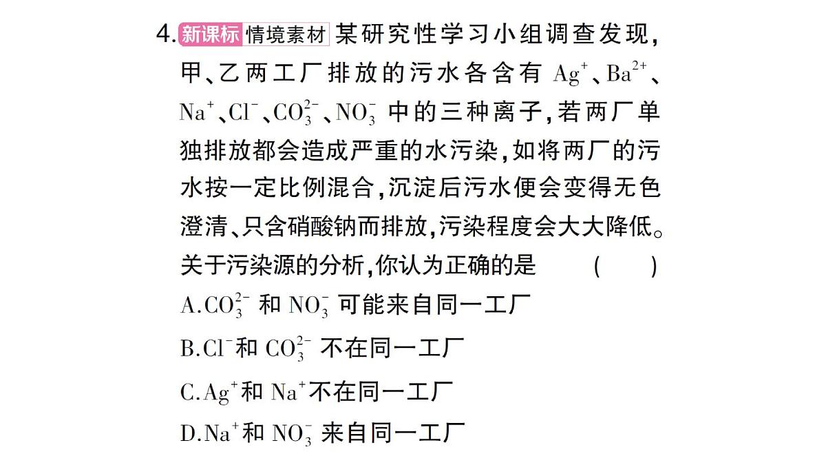 初中化学新人教版九年级下册第十单元专题七 物质的共存与除杂大单元 整合课堂作业课件2025春第7页