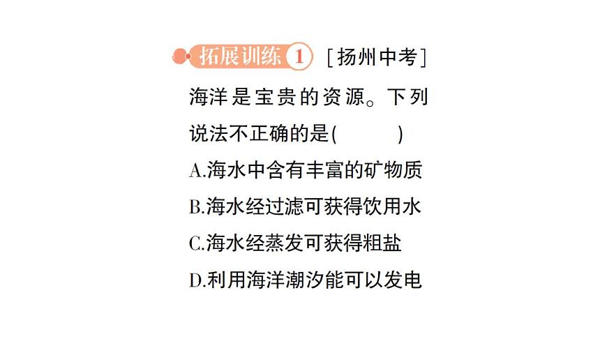 初中化学新人教版九年级下册第九单元跨学科实践活动 海洋资源的综合利用与制盐作业课件2025春第4页