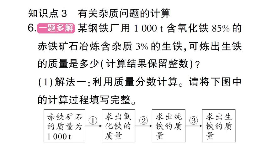 初中化学新人教版九年级下册第八单元课题3第一课时 金属矿物铁的冶炼课堂作业课件2025春第8页