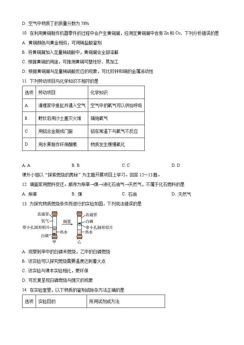 广东省珠海市香洲区文园中学2024-2025学年九年级下学期开学考试化学试题（原卷版+解析版）第3页