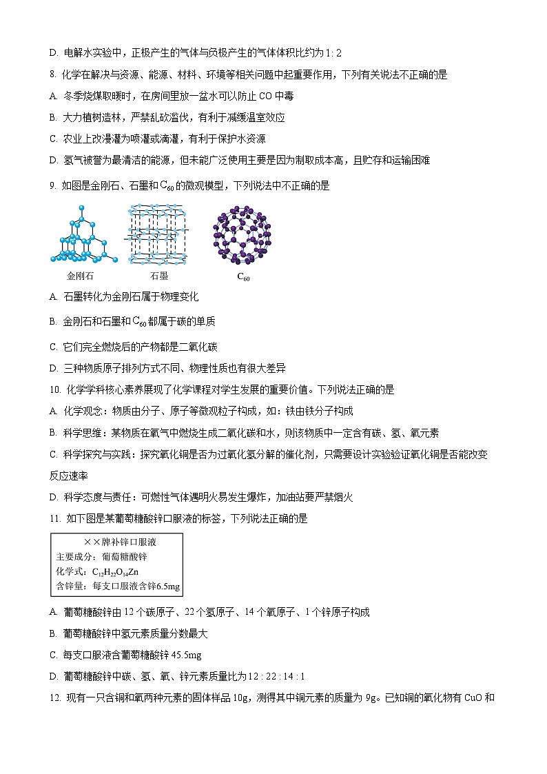 重庆市第一一0中学教育集团2024-2025学年九年级下学期入学定时作业化学试题（原卷版+解析版）第2页