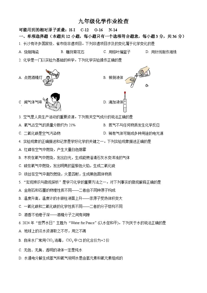 湖南省长沙市岳麓区长沙麓山国际实验学校2024-2025学年九年级下学期开学考试化学试题（原卷版+解析版）第1页