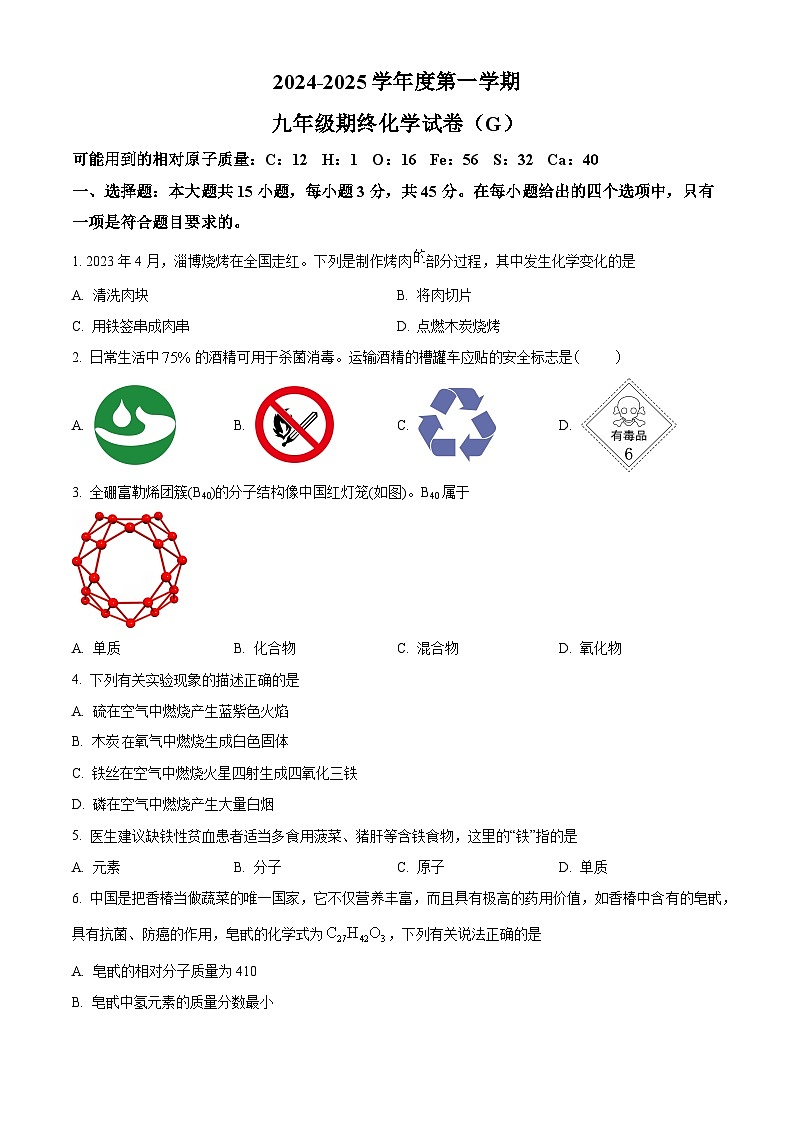 安徽省蚌埠市部分学校2024-2025学年九年级上学期期末化学试题（原卷版+解析版）第1页