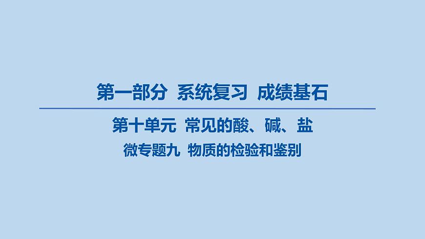20-第十单元 微专题九 物质的检验和鉴别课件-2025年中考化学一轮复习第1页