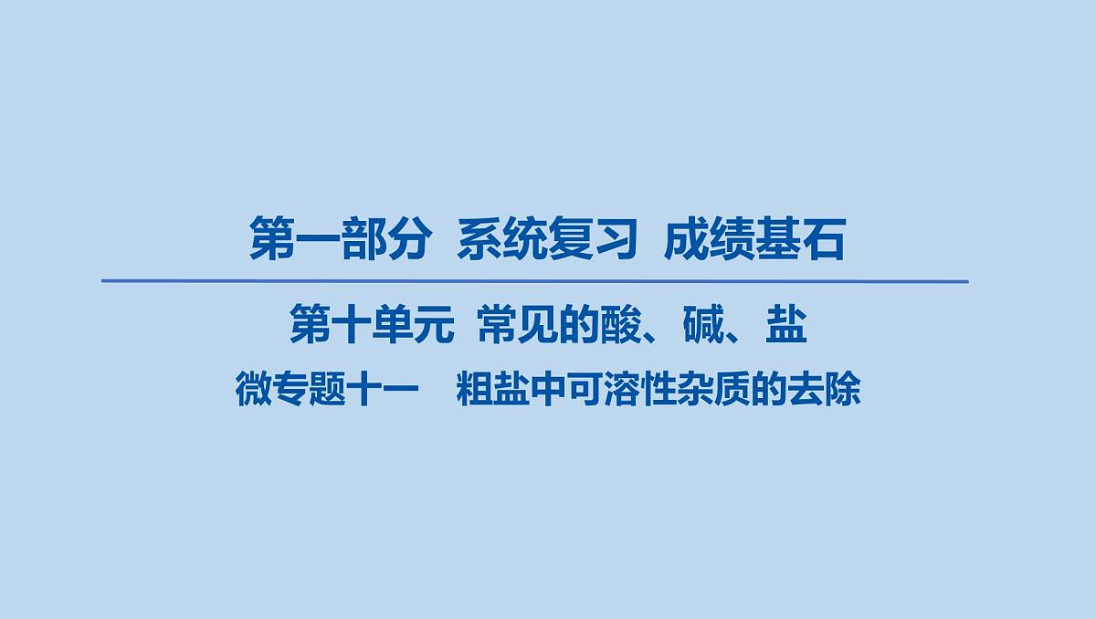 22-第十单元 微专题十一 粗盐中可溶性杂质的去除课件-2025年中考化学一轮复习第1页